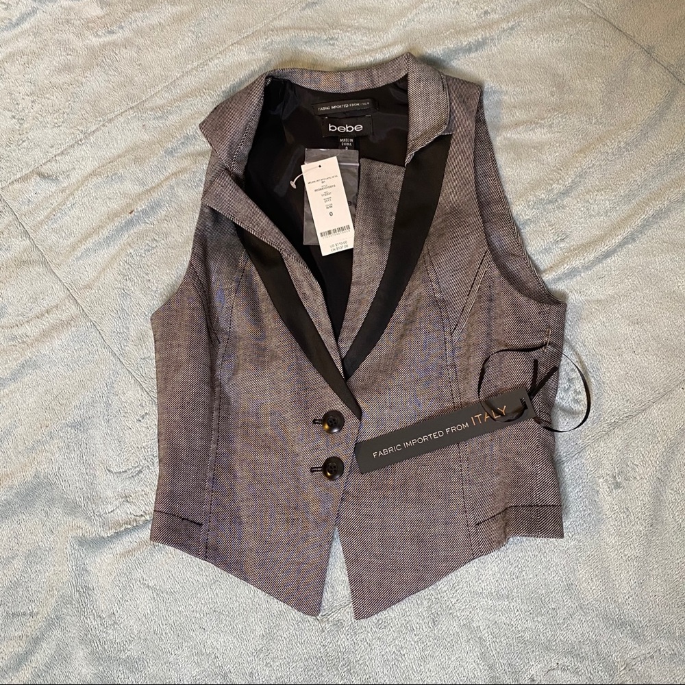 BEBE Melanie vest with lapel detail grey & black